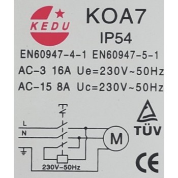 KEDU KOA7 Vienfazis variklio paleidimo blokas/jungiklis 230V