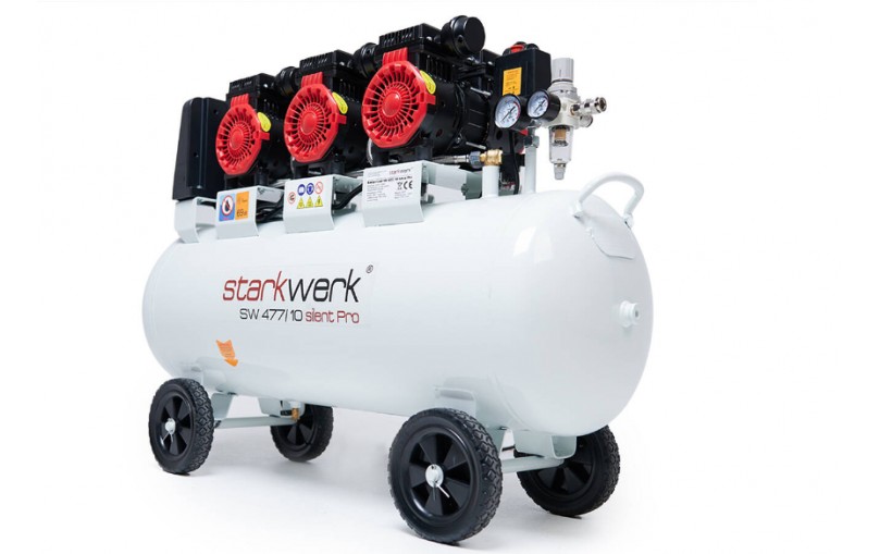 Starkwerk Silent SW 477/10 Pro Betepalinis oro kompresorius 3,3kW, 400V, 100l, tylaus veikimo