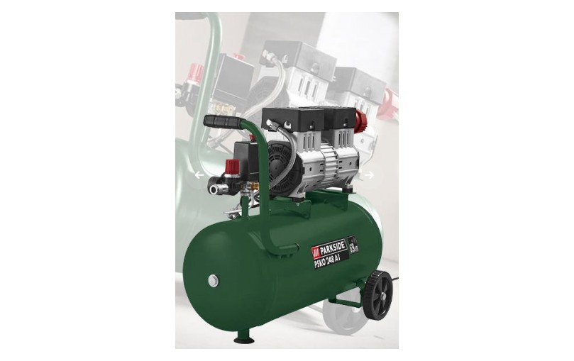 Parkside Silent PSKO 248 A1 Betepalinis oro kompresorius 24l 1100W tylaus veikimo