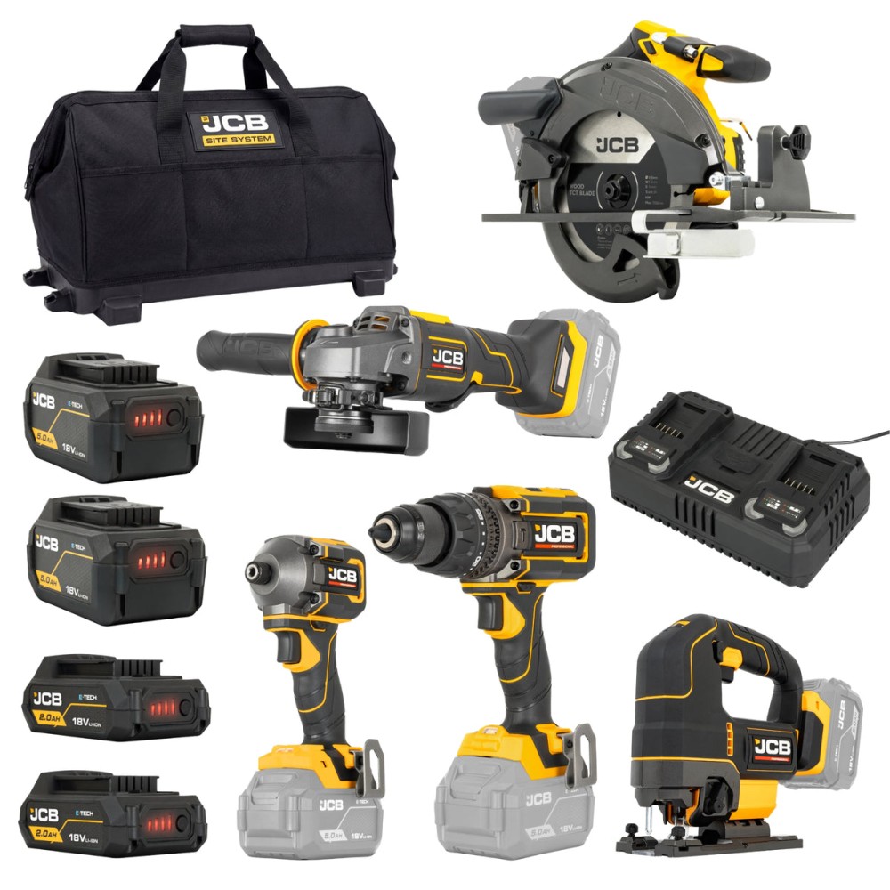 JCB-18PKIT-8 akumuliatorinių įrankių rinkinys 18V, 160Nm, 5 įrankiai
