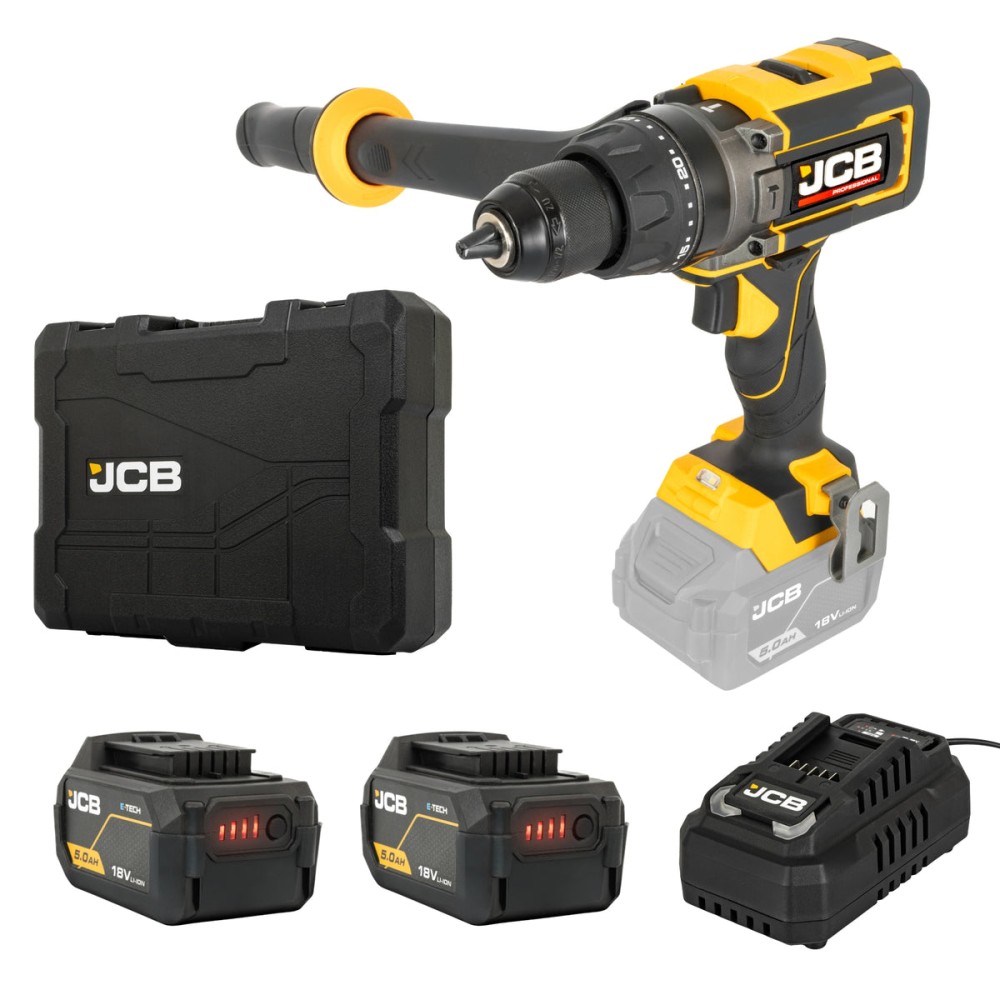 JCB-18PCD-160-5 akumuliatorinis smūginis gręžtuvas-suktuvas 18V, 160Nm, 2x5.0Ah