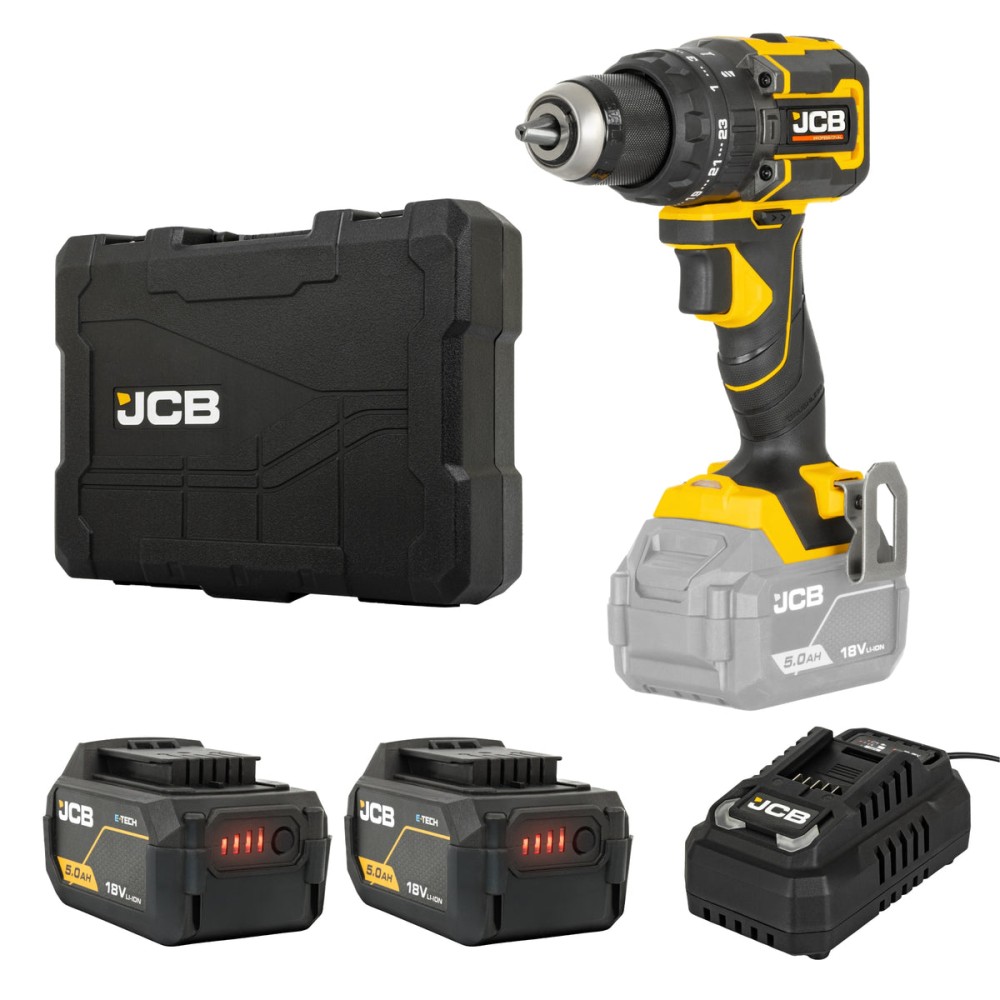 JCB-18PCD-75-5 akumuliatorinis smūginis gręžtuvas-suktuvas 18V, 75Nm, 2x5.0Ah